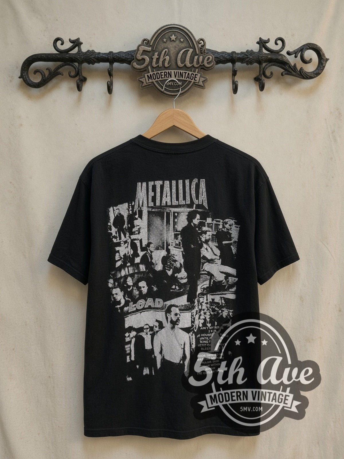 Metallica Load vintage band t-shirt, back view on a display rack