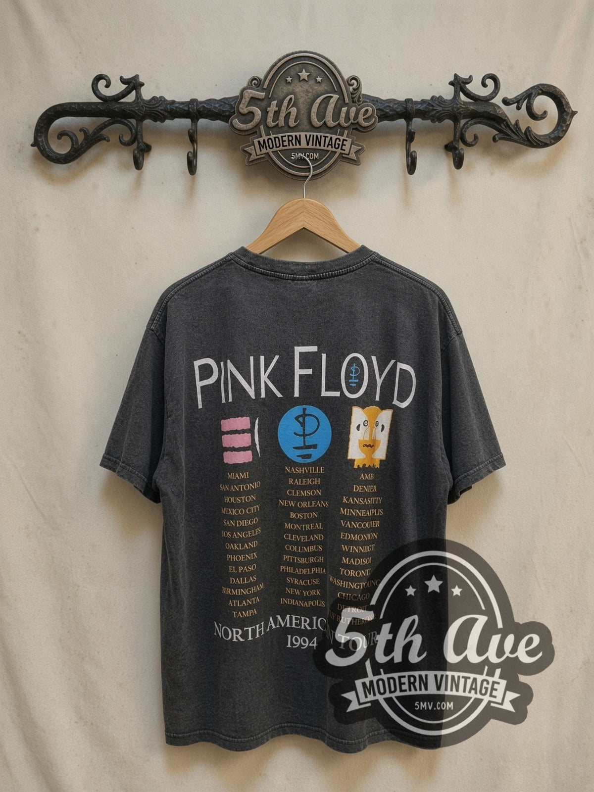 Pink Floyd 1994 American Tour vintage band t-shirt, back view on a display rack
