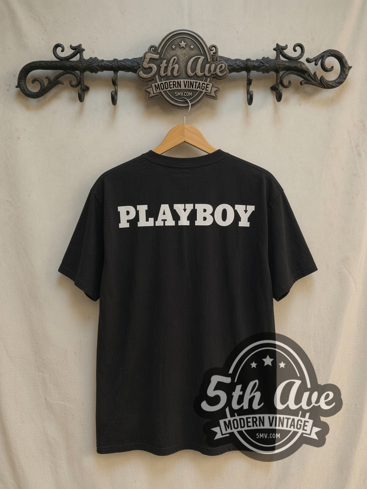 Playboy September vintage graphic tee in black, back view on the 5MV rack