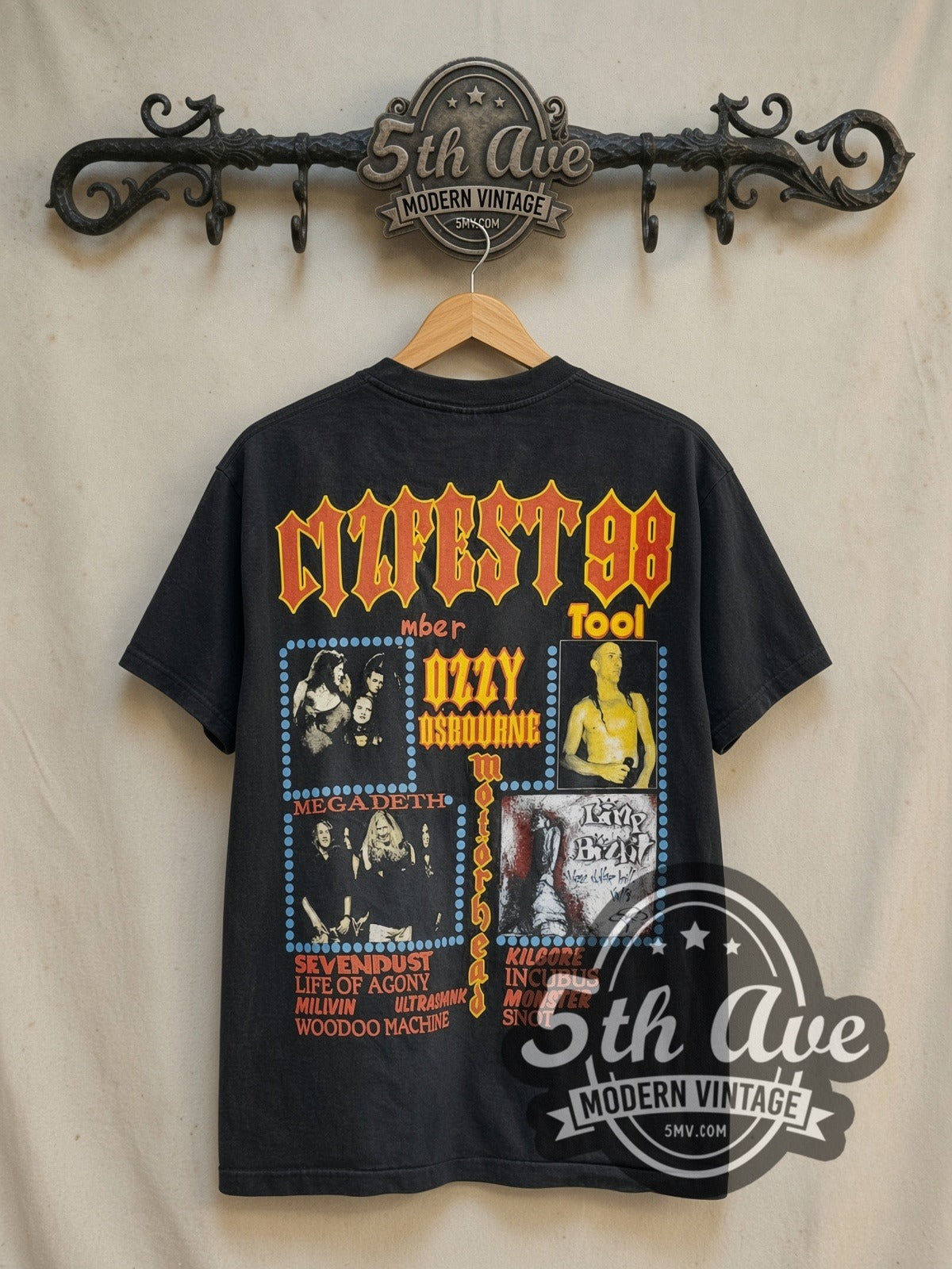 Ozzy Osbourne Ozzfest Tour 1998 vintage band t-shirt in black, back view on the 5MV rack