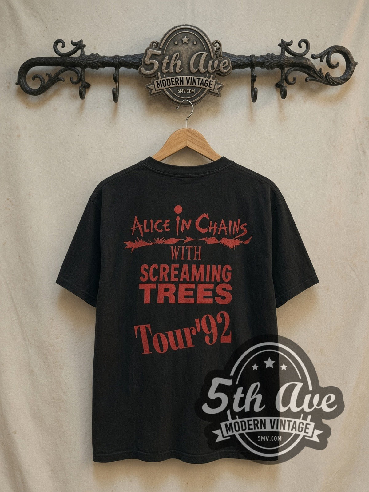 Alice in Chains vintage band t-shirt, back view on a display rack