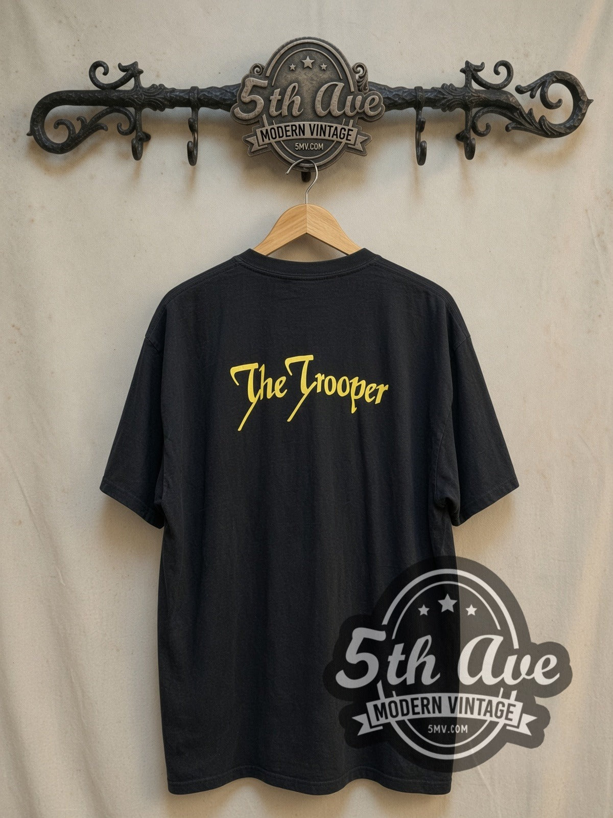 Iron Maiden The Trooper Eddie Union Jack Sabre vintage band t-shirt, back view on the 5MV rack