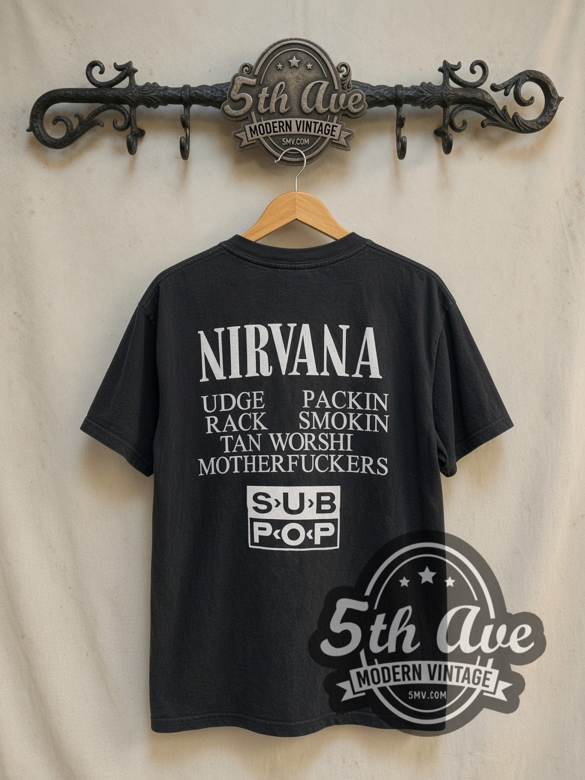 Nirvana Circles of Hell Sub Pop Back Print vintage band t-shirt in black, back view on the 5MV rack