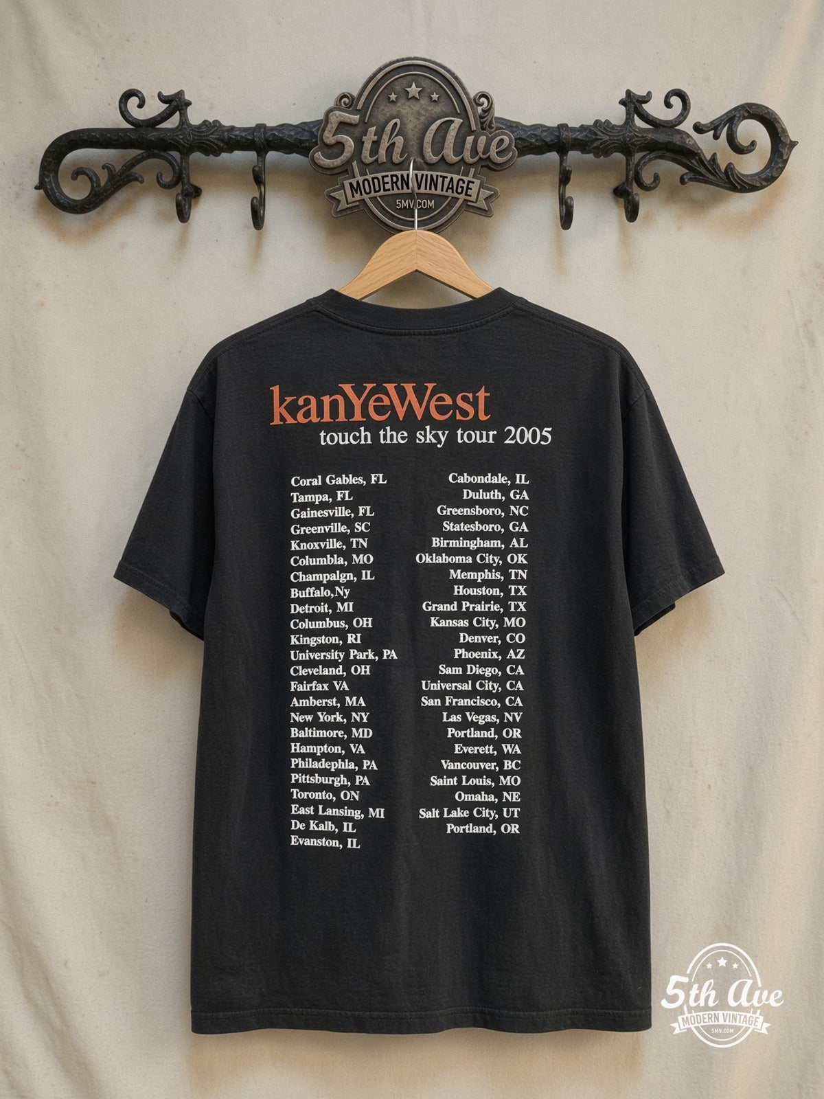Kanye West – Late Registration / Touch the Sky Tour 2005 – Vintage Band T-Shirt — back on locked cream ornate 5th Ave rack