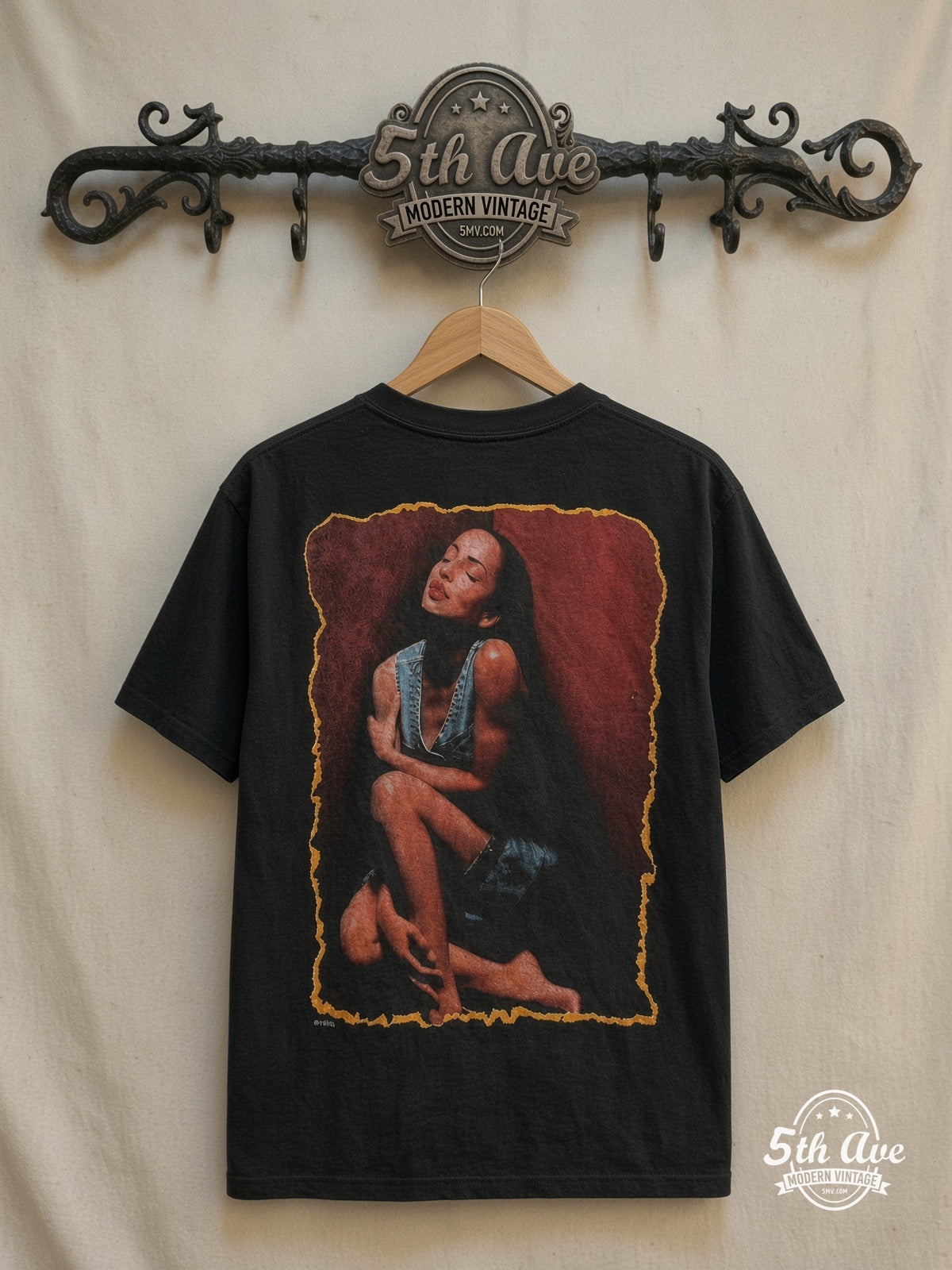 Sade – Promise – Vintage Band T-Shirt — back on locked cream ornate 5th Ave rack