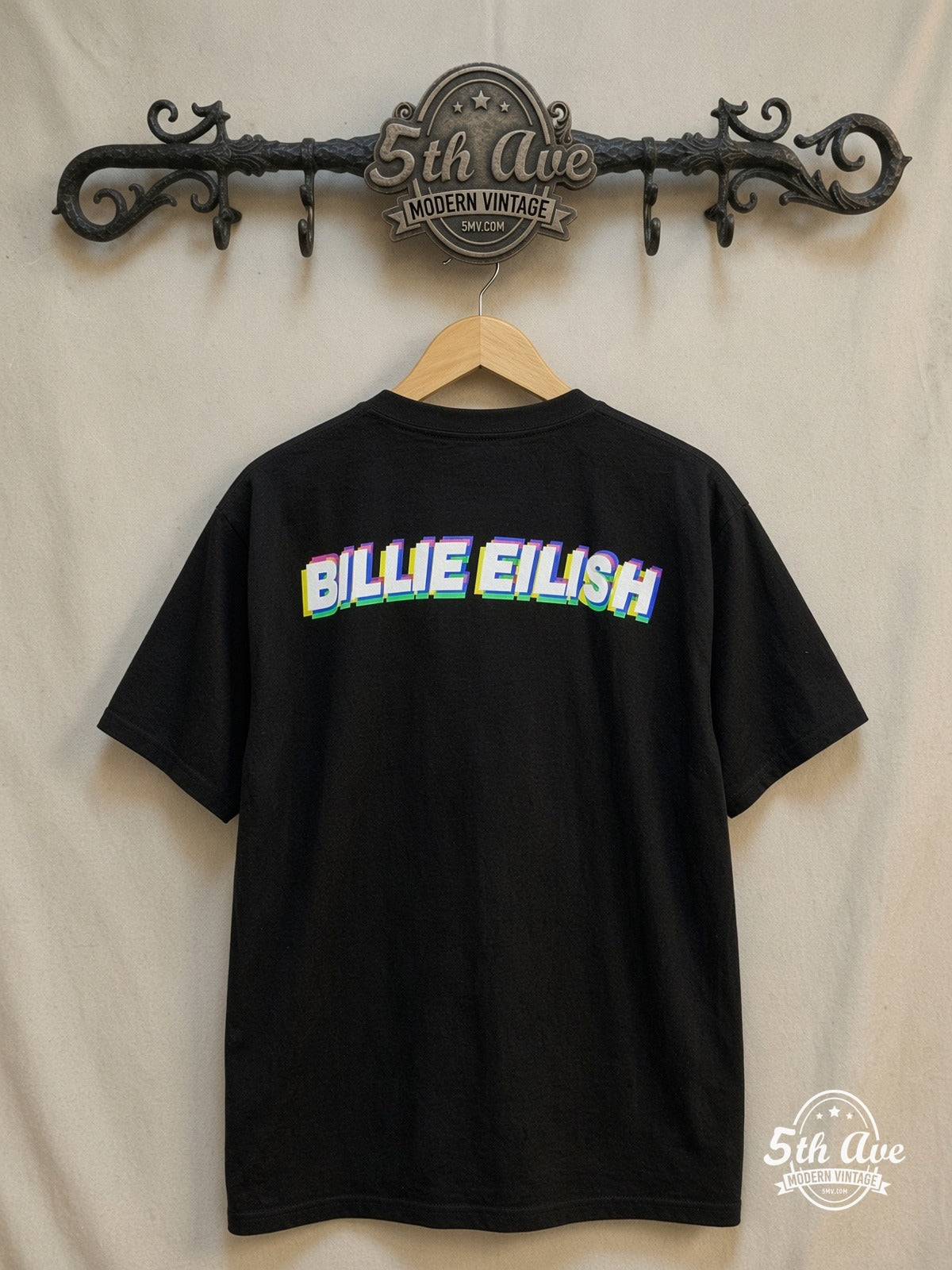 Billie Eilish - New Vintage Band T-Shirt — back on locked cream ornate 5th Ave rack