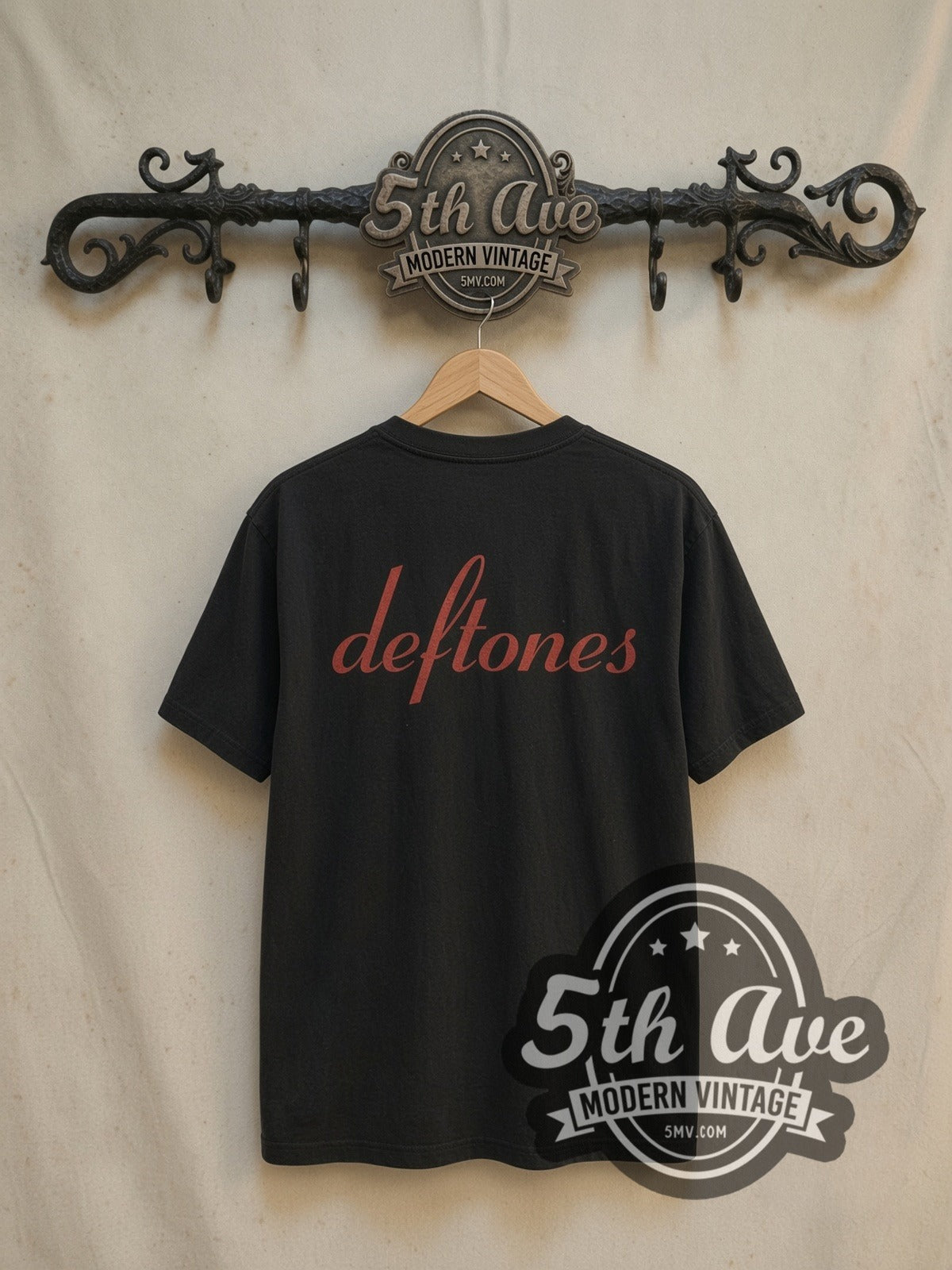Deftones Around the Fur Red Script Logo vintage band t-shirt, back view on the 5MV rack
