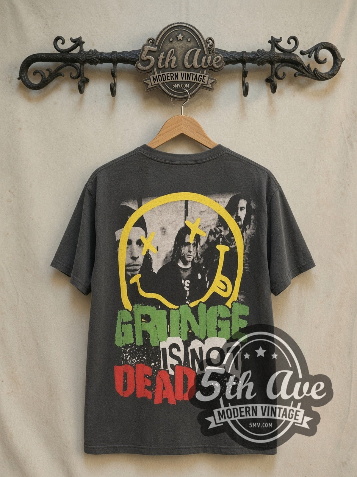 Kurt Cobain / Nirvana Graphic vintage band t-shirt, back view on the 5MV rack