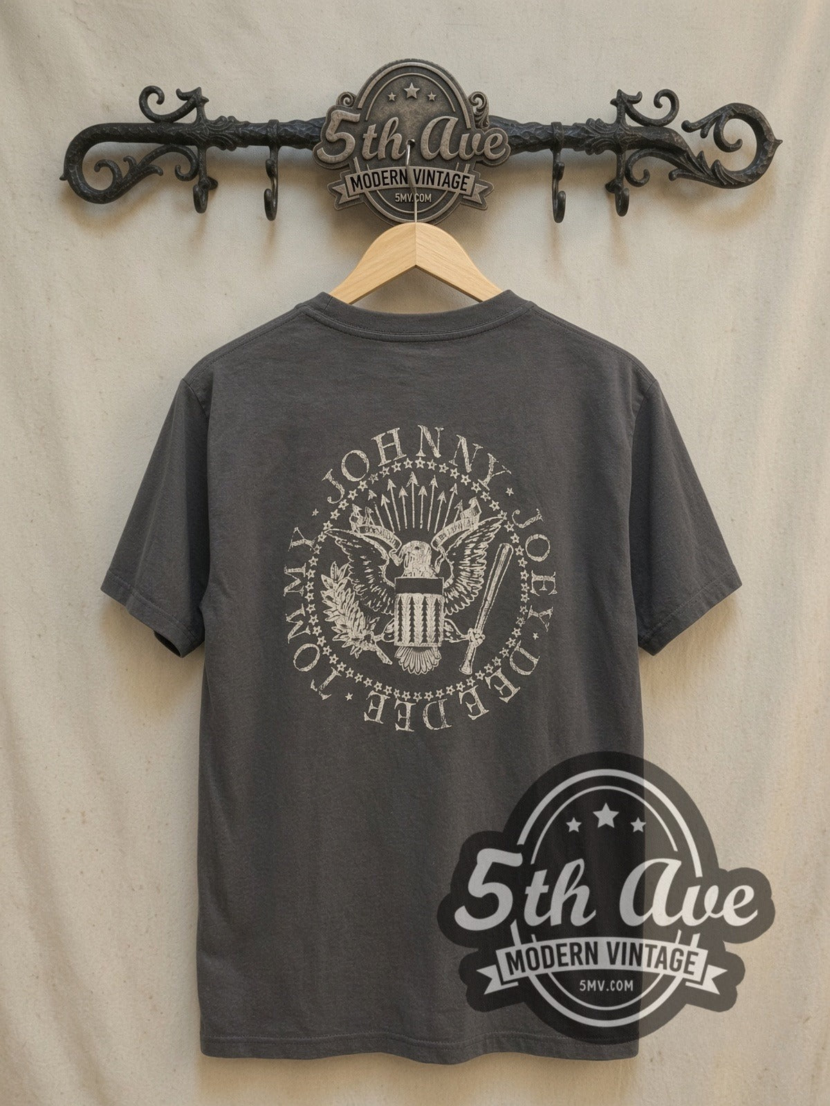 Ramones Road to Ruin Tour 1979 vintage band t-shirt, back view on a display rack