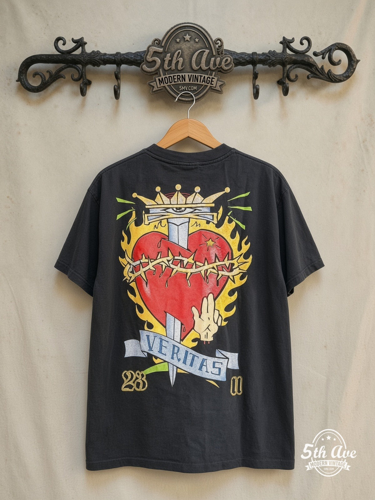 The Offspring – Veritas – Vintage Band T-Shirt — back on locked cream ornate 5th Ave rack