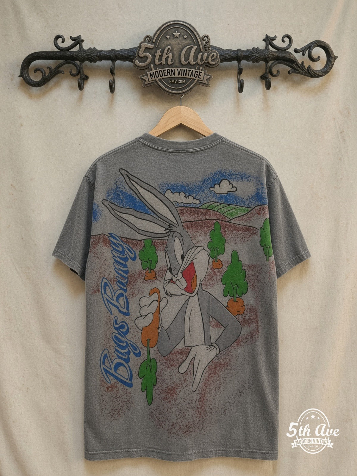 Bugs Bunny – Hare to the Throne – New Vintage Graphic Tee — back on locked cream ornate 5th Ave rack