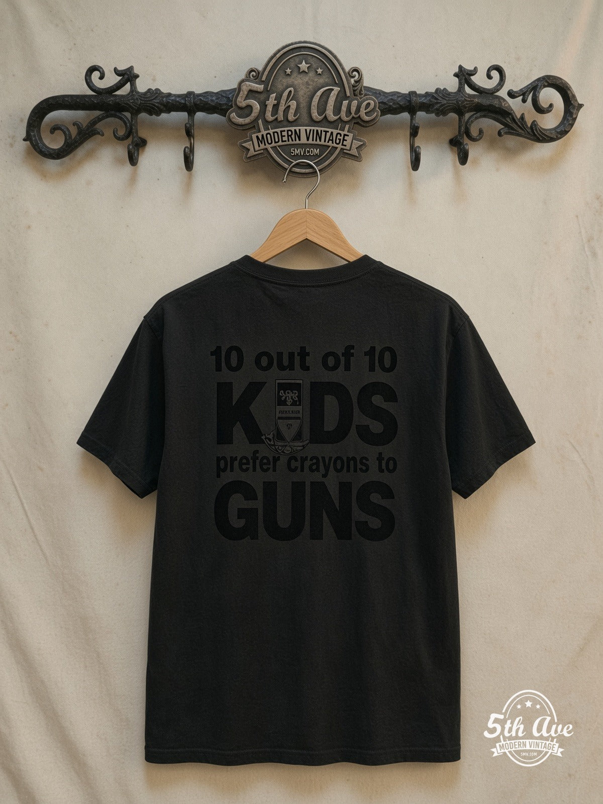 Pearl Jam Crayons T-Shirt — back on locked cream ornate 5th Ave rack