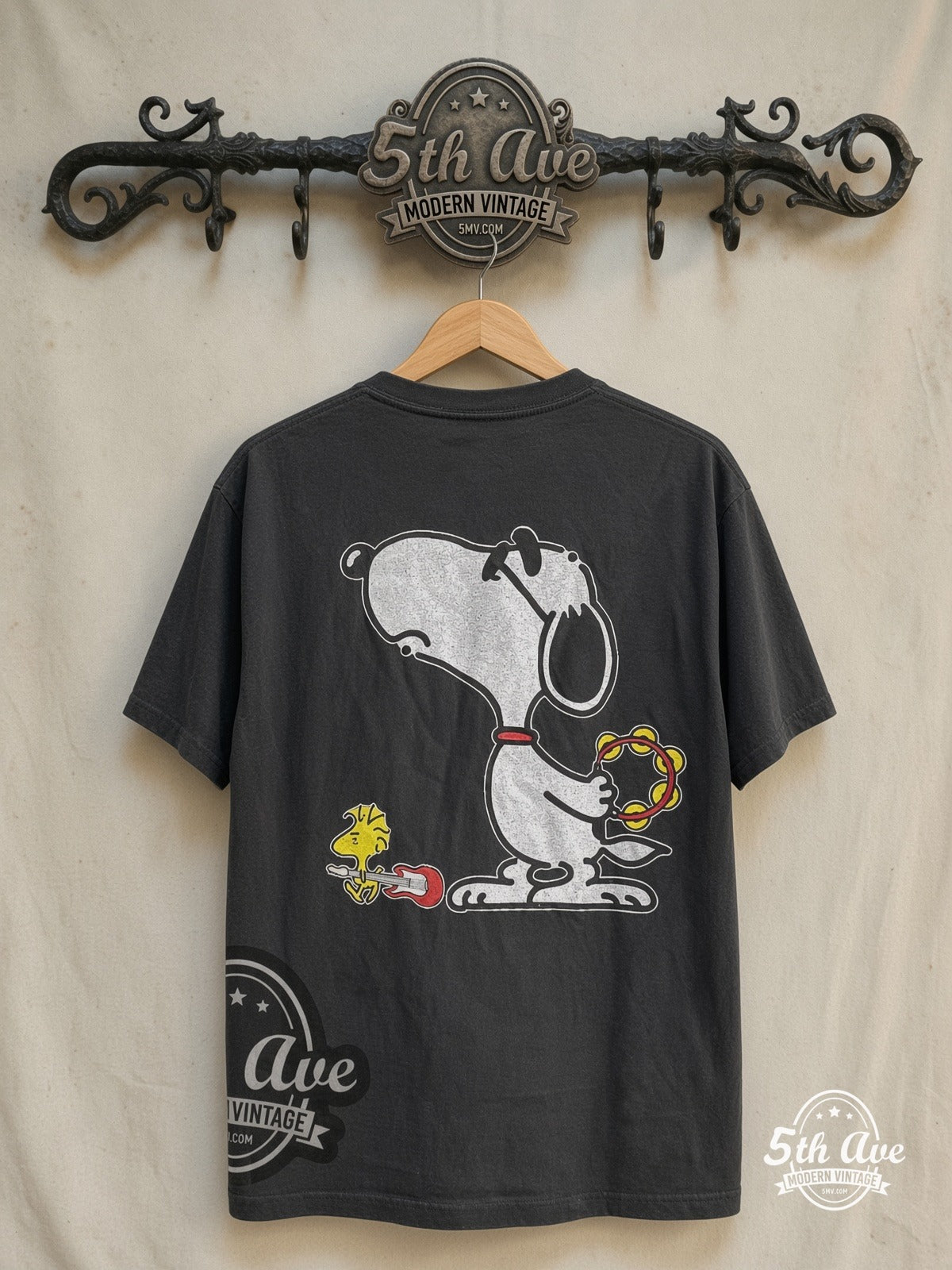 Oasis x Peanuts – Snoopy – New Vintage Graphic Tee — back on locked cream ornate 5th Ave rack