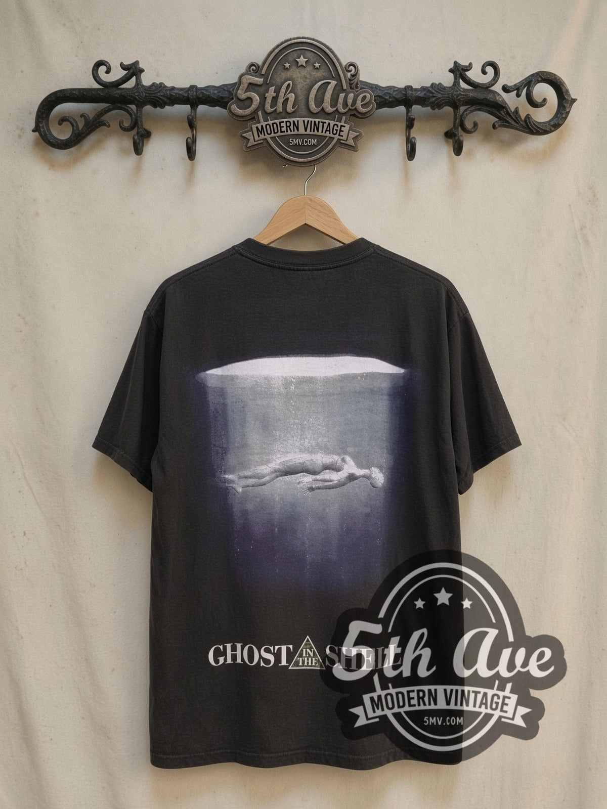 Ghost In The Shell Single Stitch Classic graphic tee, back view on a display rack