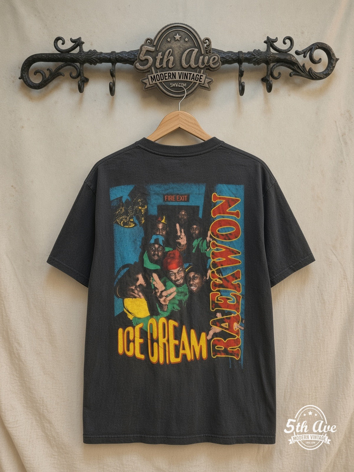 Wu-Tang Clan / Raekwon – Ice Cream – Vintage Band T-Shirt — back on locked cream ornate 5th Ave rack