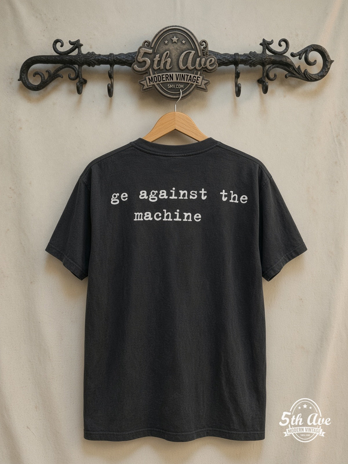 Rage Against the Machine Burning Monk Monochrome vintage band t-shirt in black, back view on the 5MV rack
