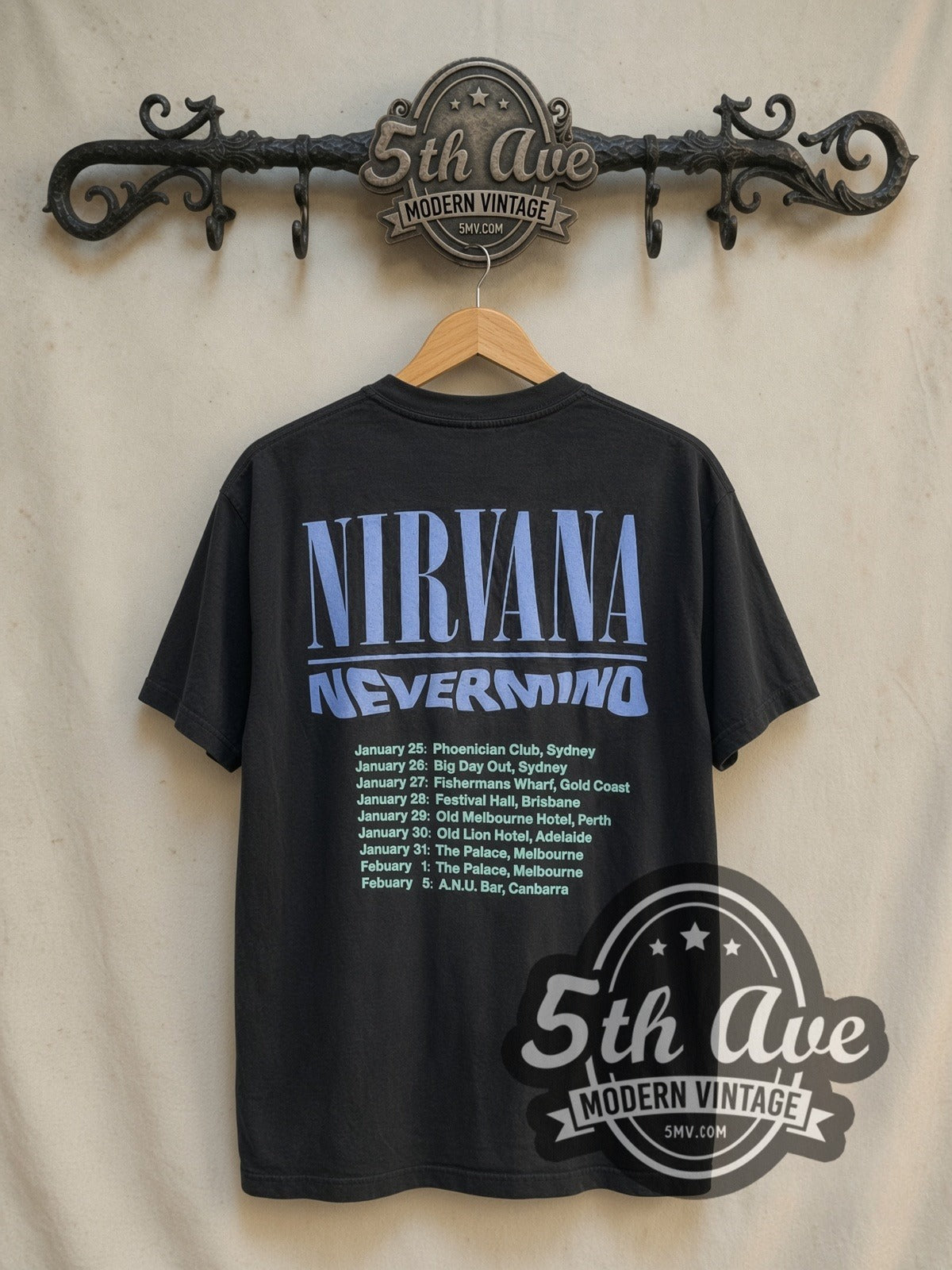 Nirvana Nevermind Baby vintage band t-shirt in black, back view on the 5MV rack