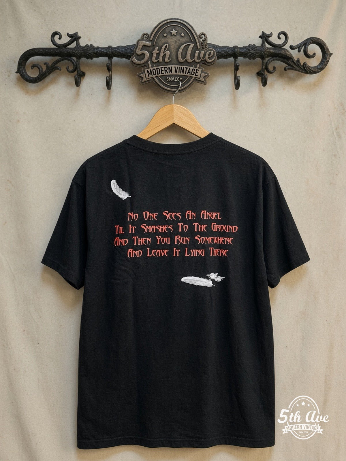 Dio – Holy Diver Full Scene Priest Drowning – Vintage Band T-Shirt — back on locked cream ornate 5th Ave rack