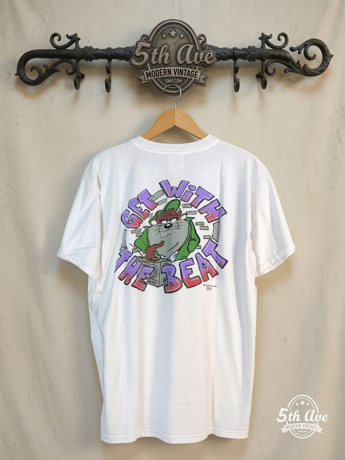 Looney Tunes – Taz-Mania Classic Look – All Over Print – New Vintage Graphic Tee — back on locked cream ornate 5th Ave rack