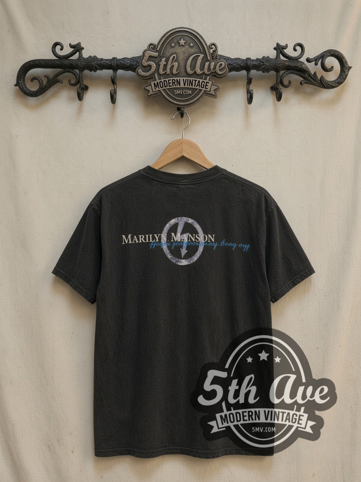 Marilyn Manson The Long Hard Road Out of Hell vintage band t-shirt in black, back view on the 5MV rack