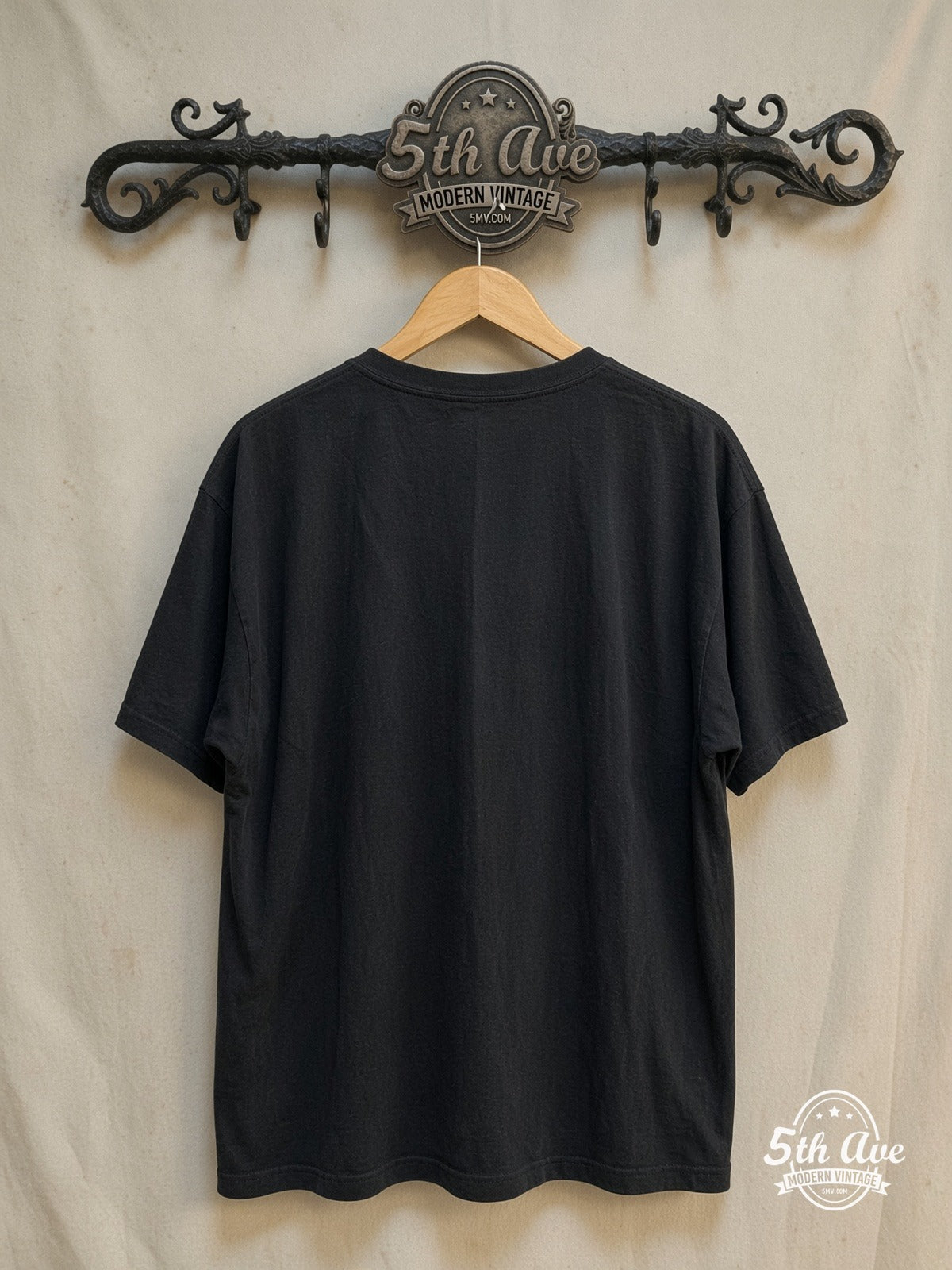 Led Zeppelin Legendary Classic Rock Vintage T-Shirt – Vintage Band T-Shirt — back on locked cream ornate 5th Ave rack