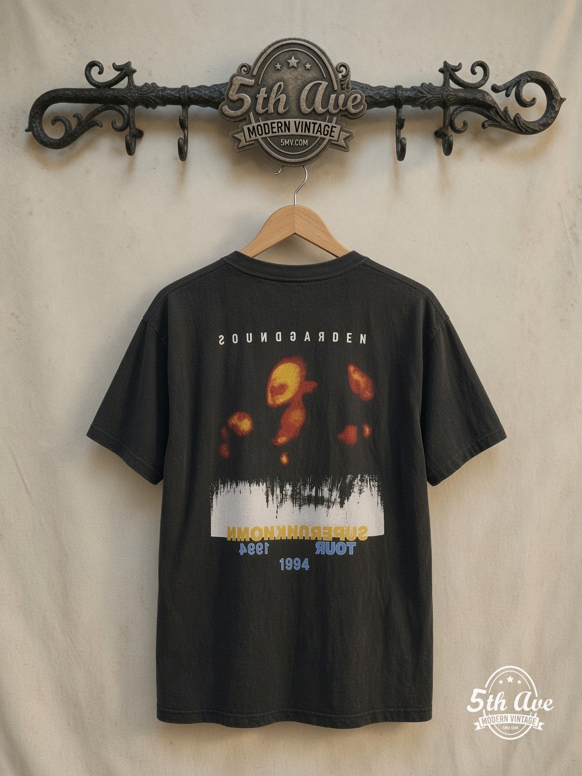 Soundgarden – Superunknown – Vintage Band T-Shirt — back on locked cream ornate 5th Ave rack