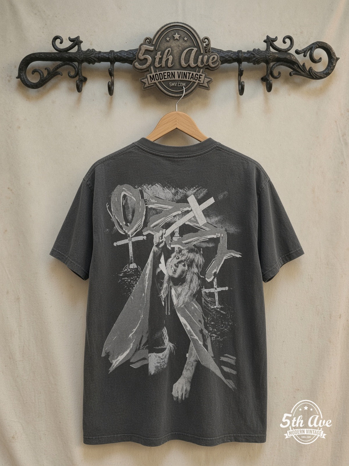 Ozzy Osbourne – Playboy – Vintage Band T-Shirt — back on locked cream ornate 5th Ave rack