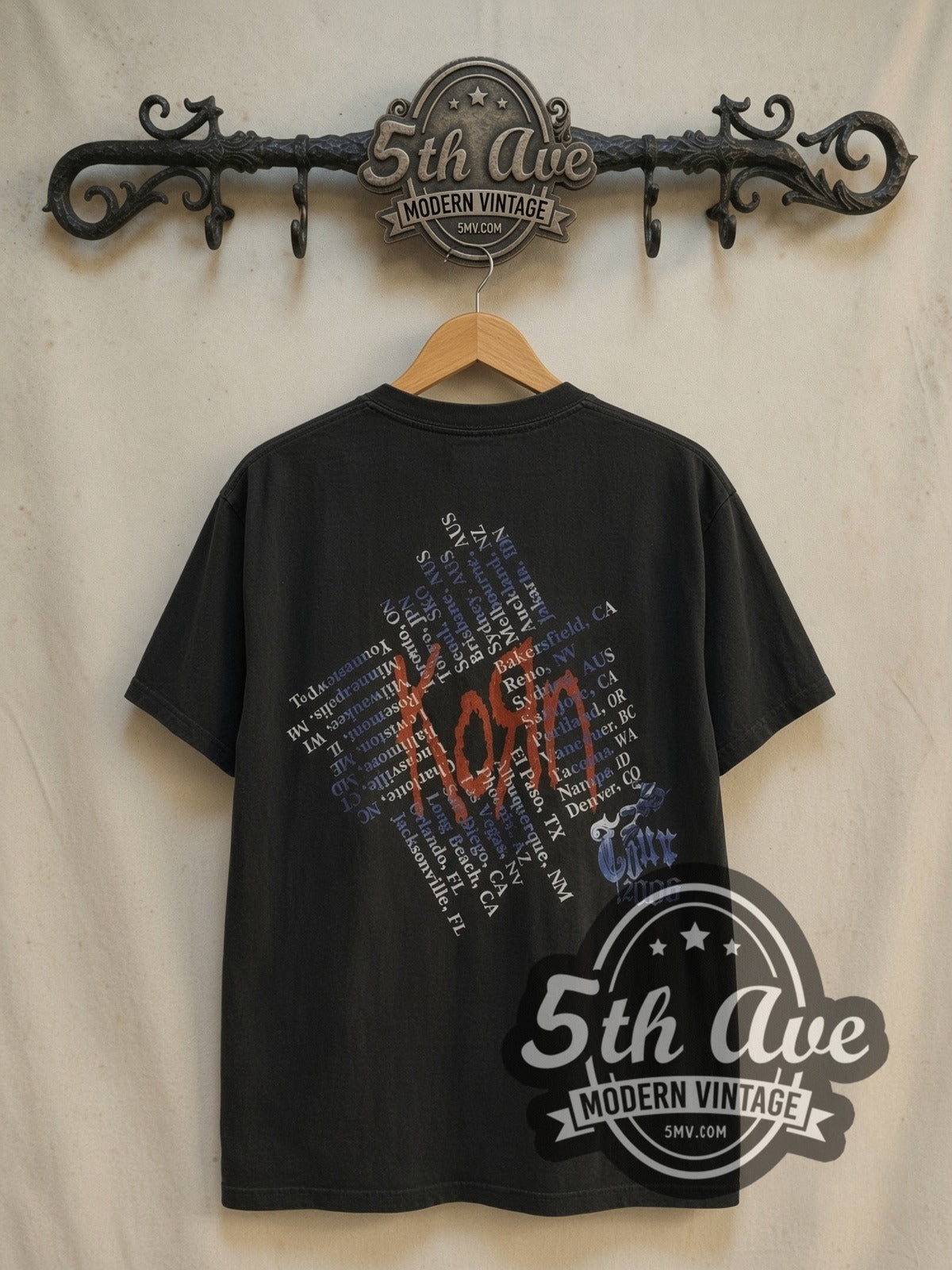 Korn Tour 2006 vintage band t-shirt in black, back view on a display rack