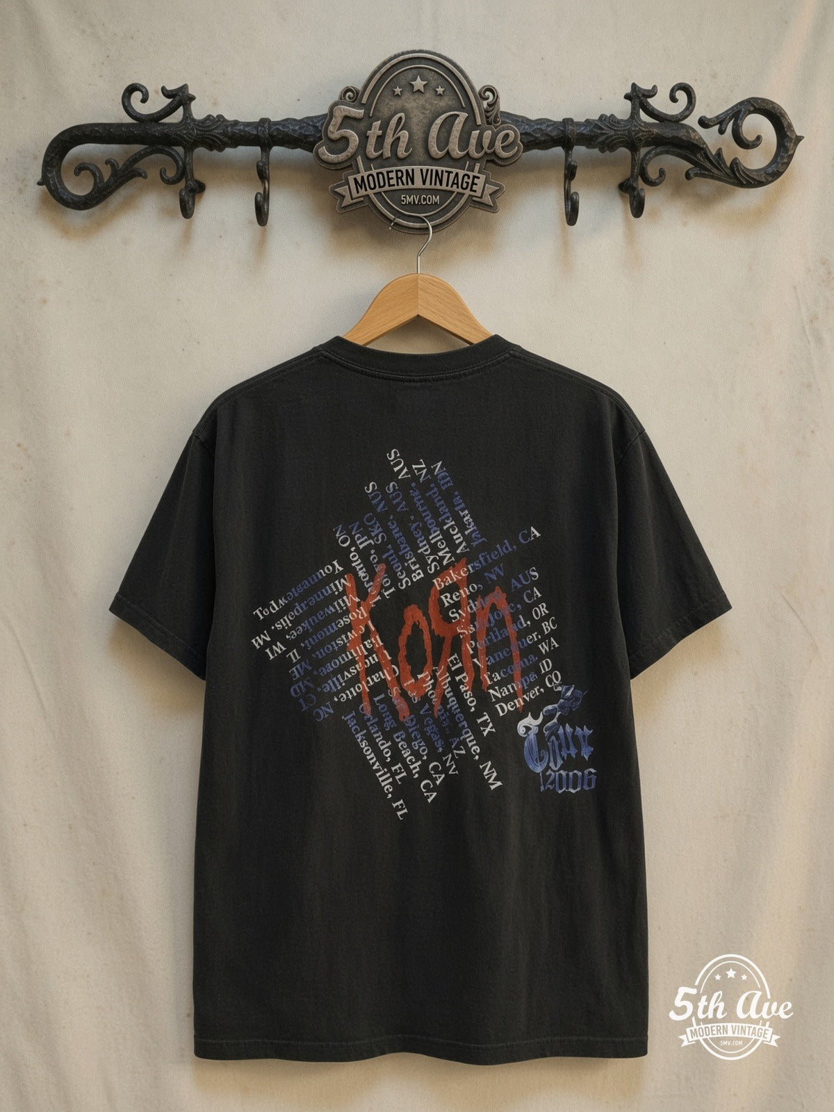 Korn – Tour 2006 – Vintage Band T-Shirt — back on locked cream ornate 5th Ave rack