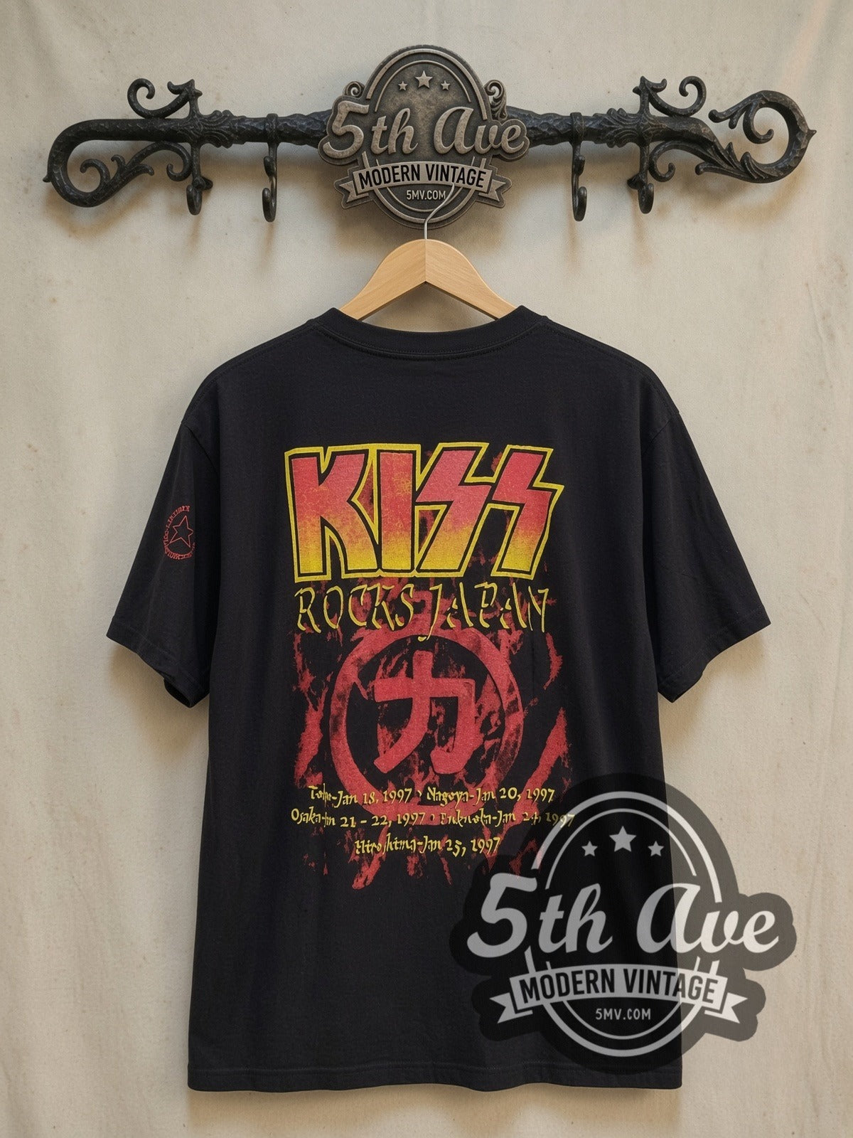 KISS Alive Worldwide Tour vintage band t-shirt, back view on the 5MV rack
