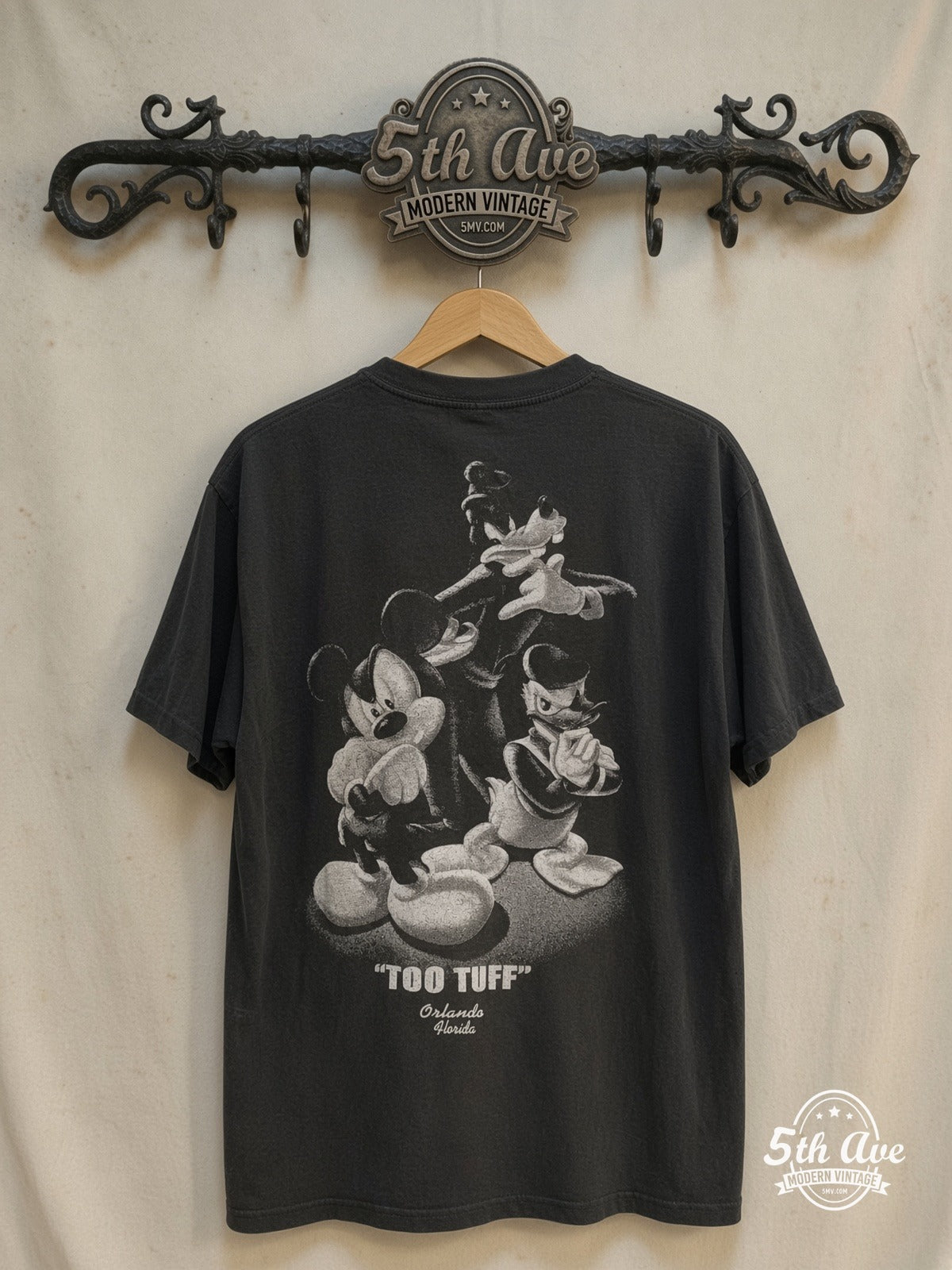 Mickey Mouse – Too Tuff – New Vintage Graphic Tee — back on locked cream ornate 5th Ave rack