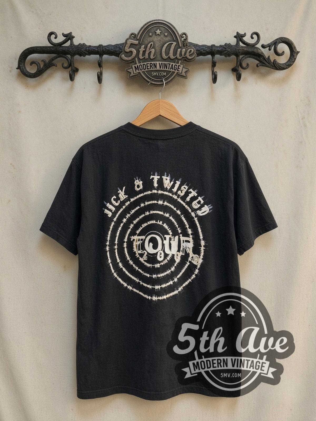 Korn Sick and Twisted Cartoon Band Circles vintage band t-shirt in black, back view on the 5MV rack