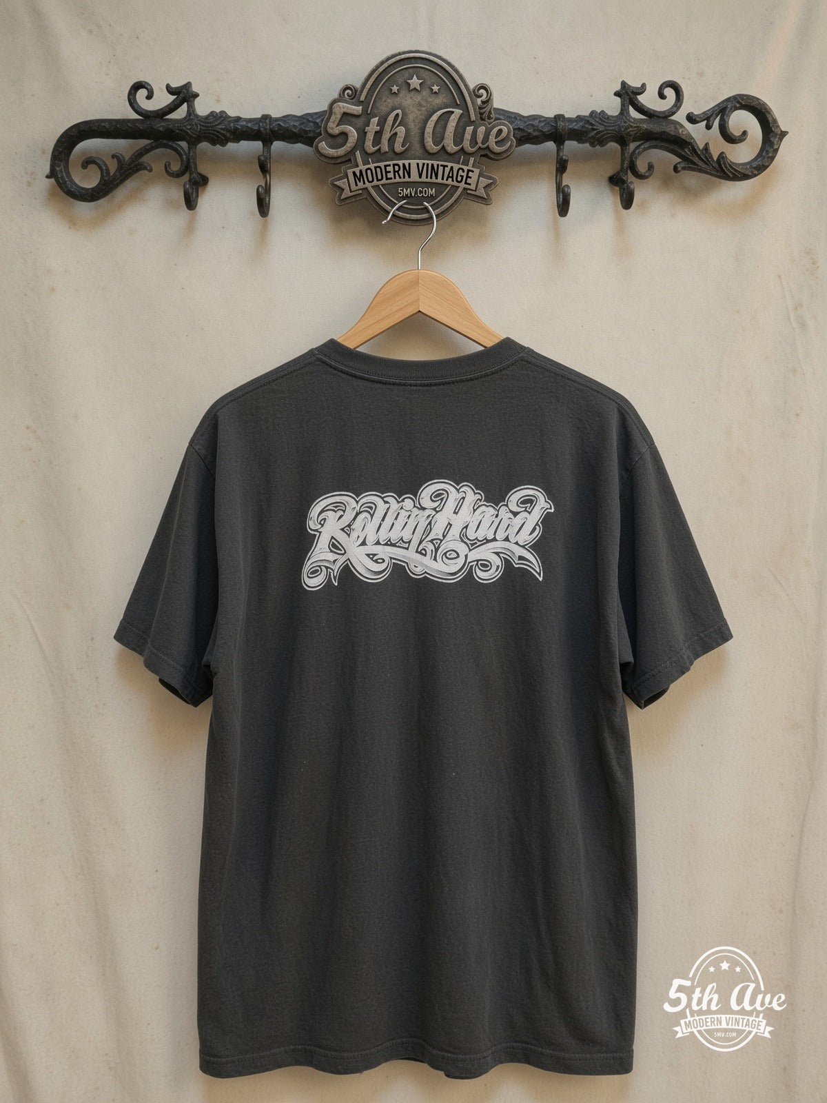 Rollin Hard – Tonight's the Night Lowrider – Vintage Graphic Tee — back on locked cream ornate 5th Ave rack