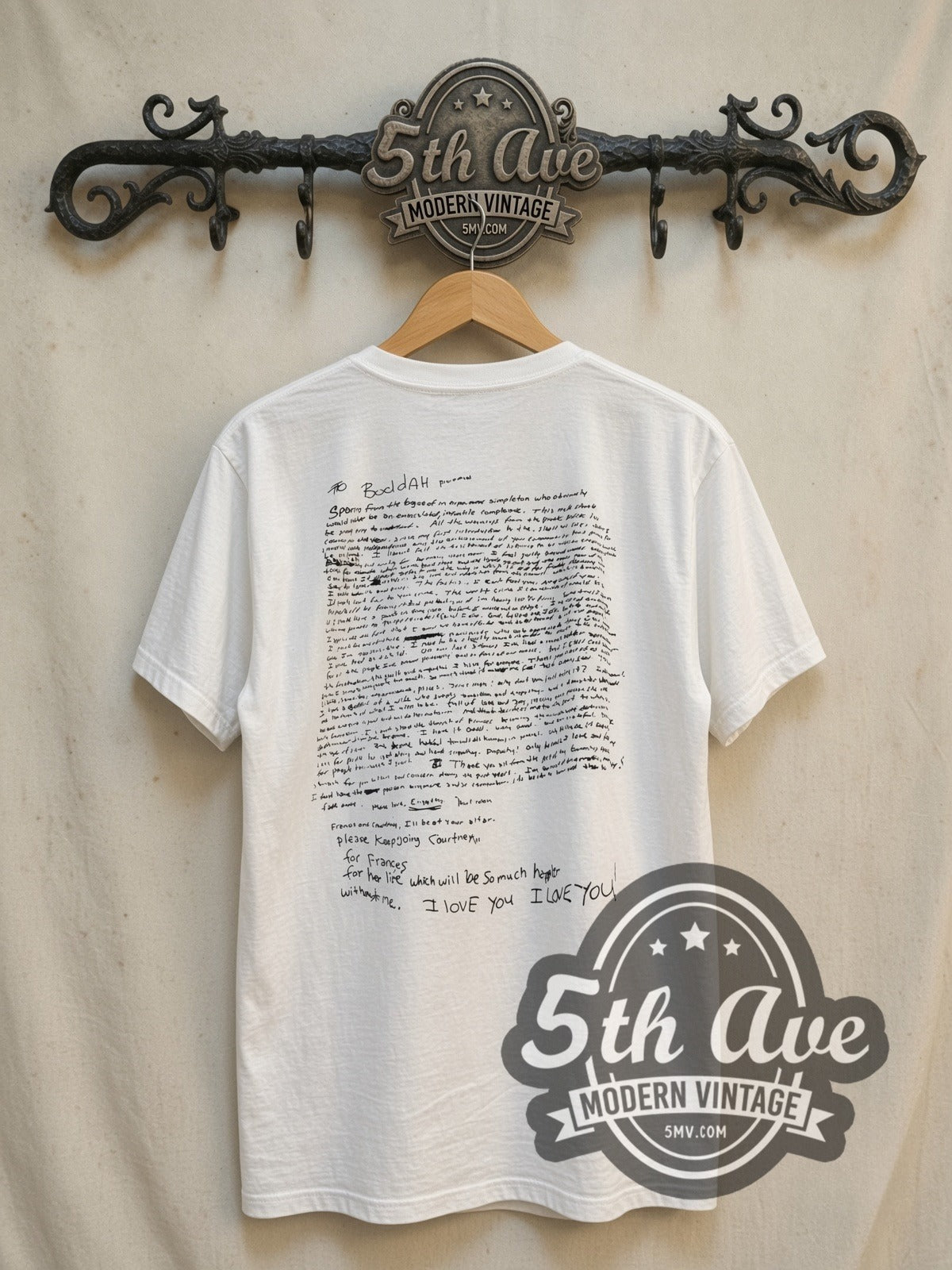 Nirvana Kurt Cobain Nirvana vintage band t-shirt, back view on a display rack