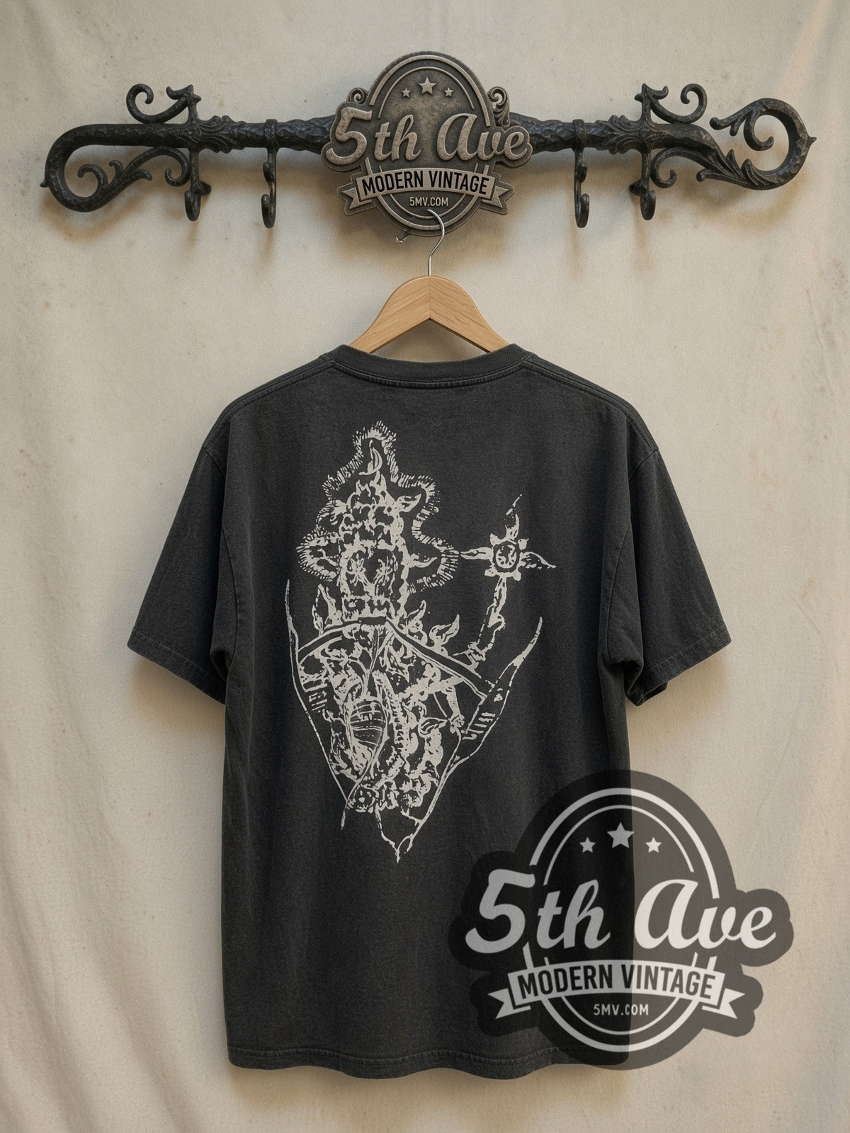 The Doors Break On Through / Jim Morrison vintage band t-shirt, back view on a display rack