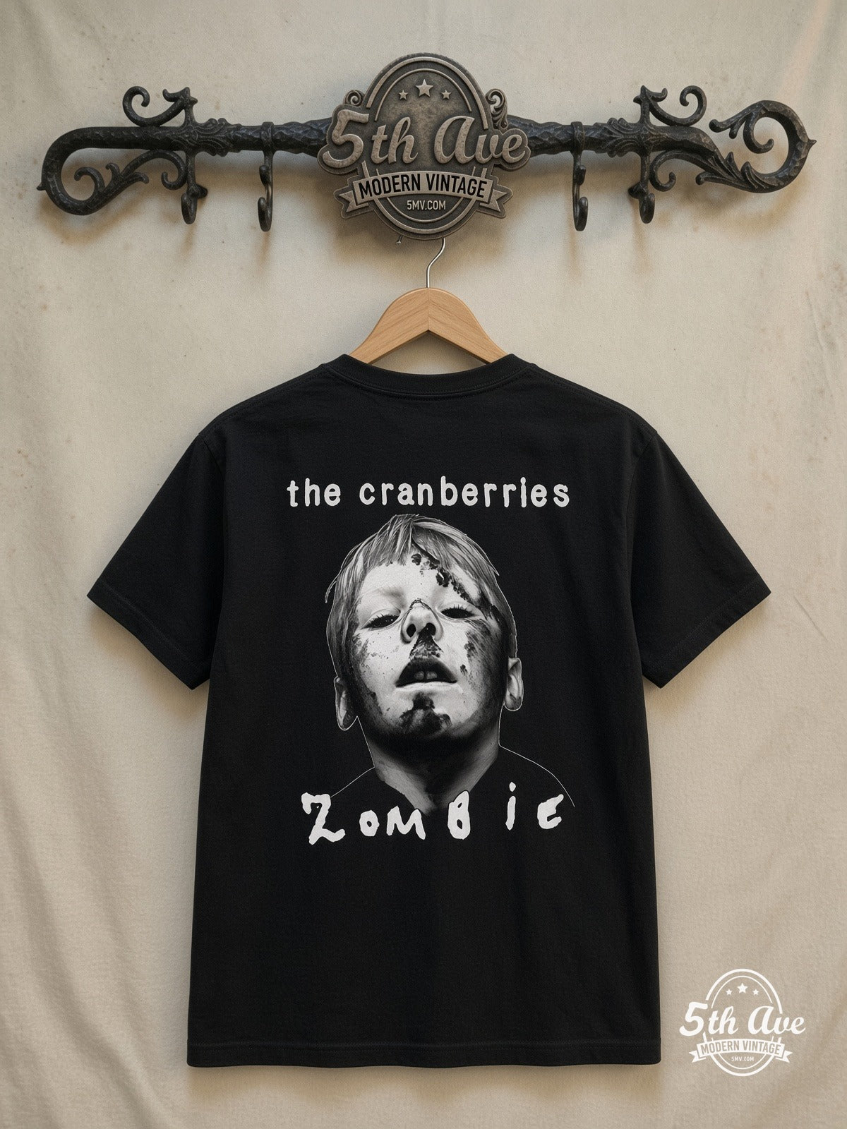 The Cranberries – Zombie – Vintage Band T-Shirt — back on locked cream ornate 5th Ave rack