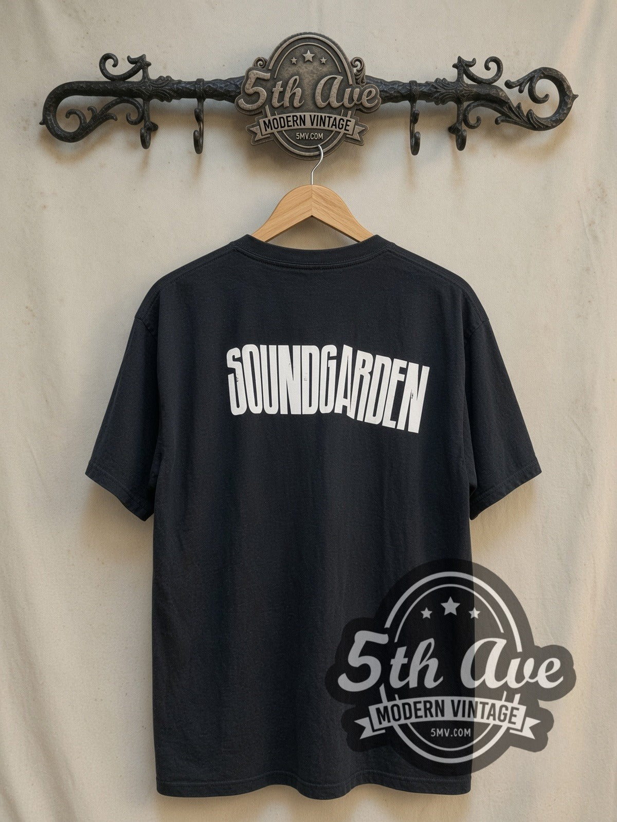 Soundgarden Badmotorfinger vintage band t-shirt, back view on a display rack