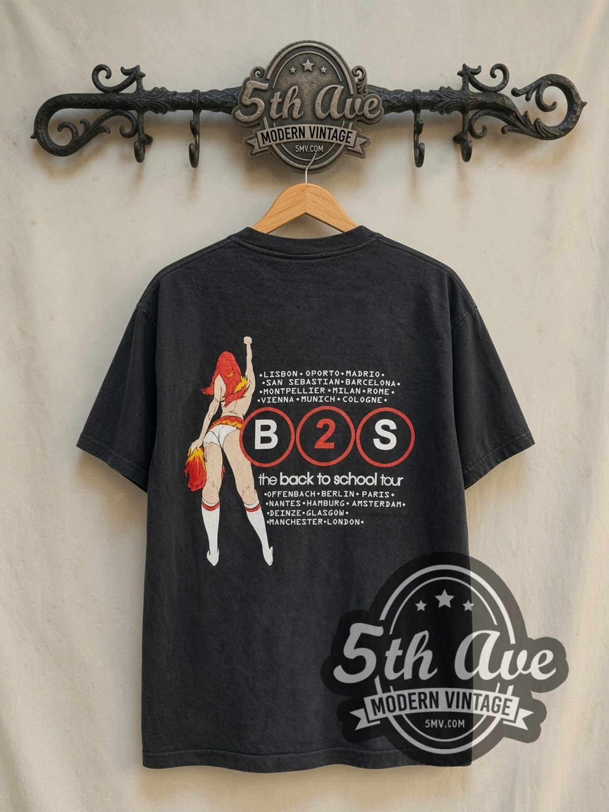 Deftones The Back to School Tour B2S vintage band t-shirt in black, back view on a display rack