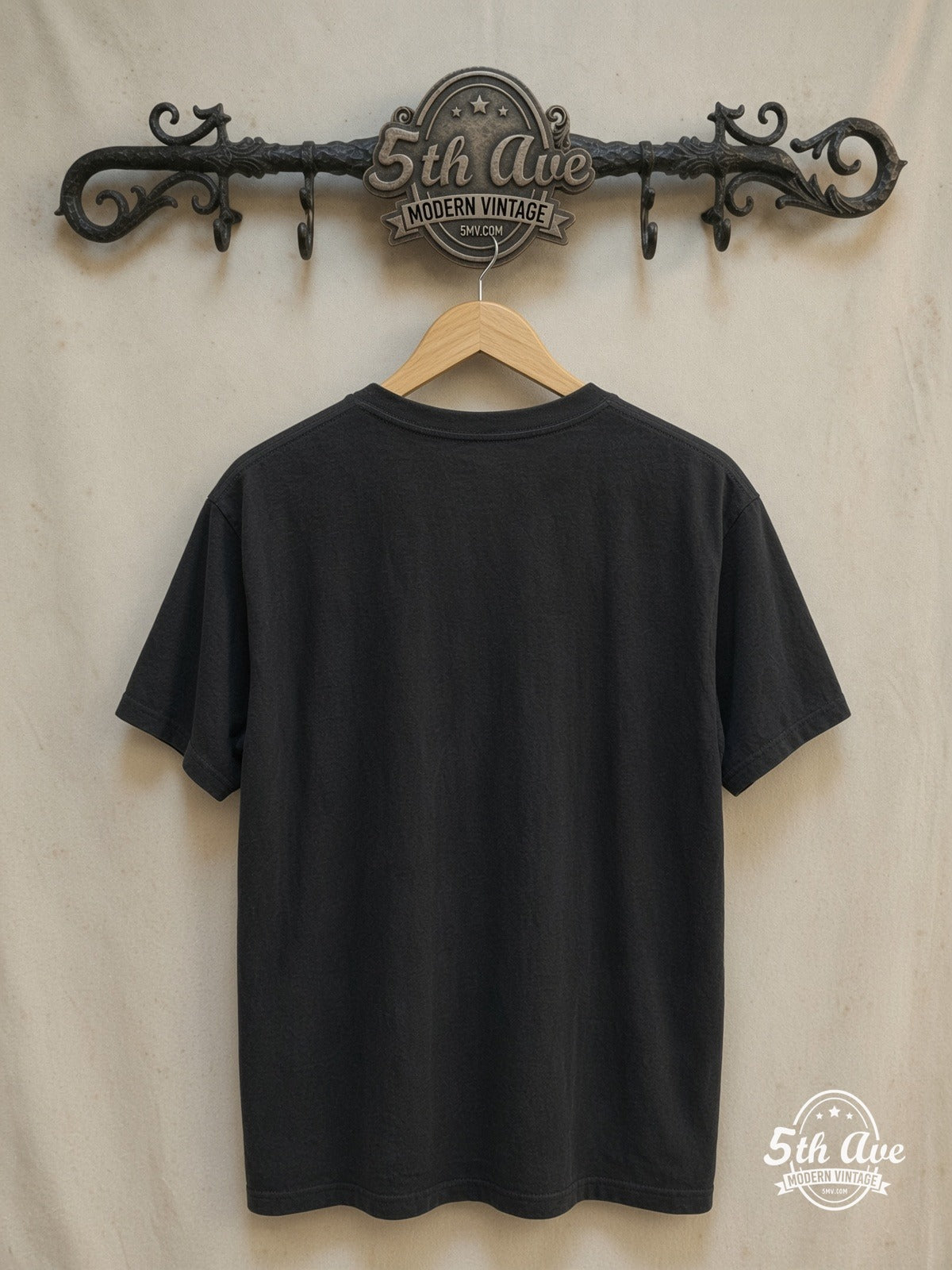 Neil Young – and Crazy Horse Color Portrait – Vintage Band T-Shirt — back on locked cream ornate 5th Ave rack