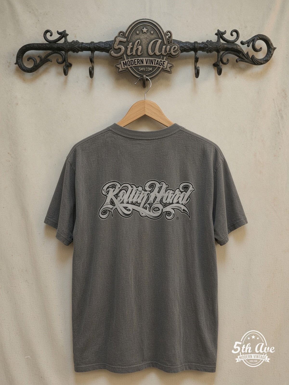 Tonight's the Night - Rollin hard lowrider low rider car culture t shi – rt – Vintage Band T-Shirt — back on locked cream ornate 5th Ave rack