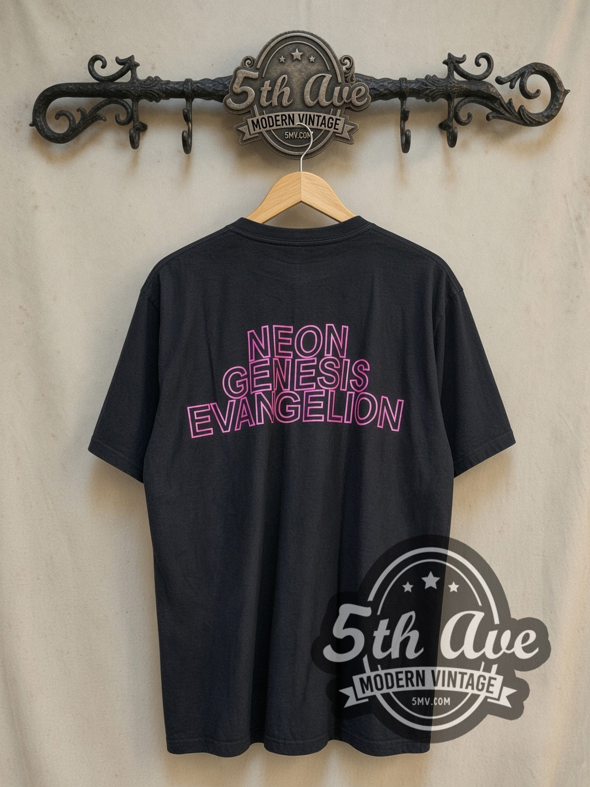Neon Genesis Evangelion vintage graphic t-shirt, back view on a display rack