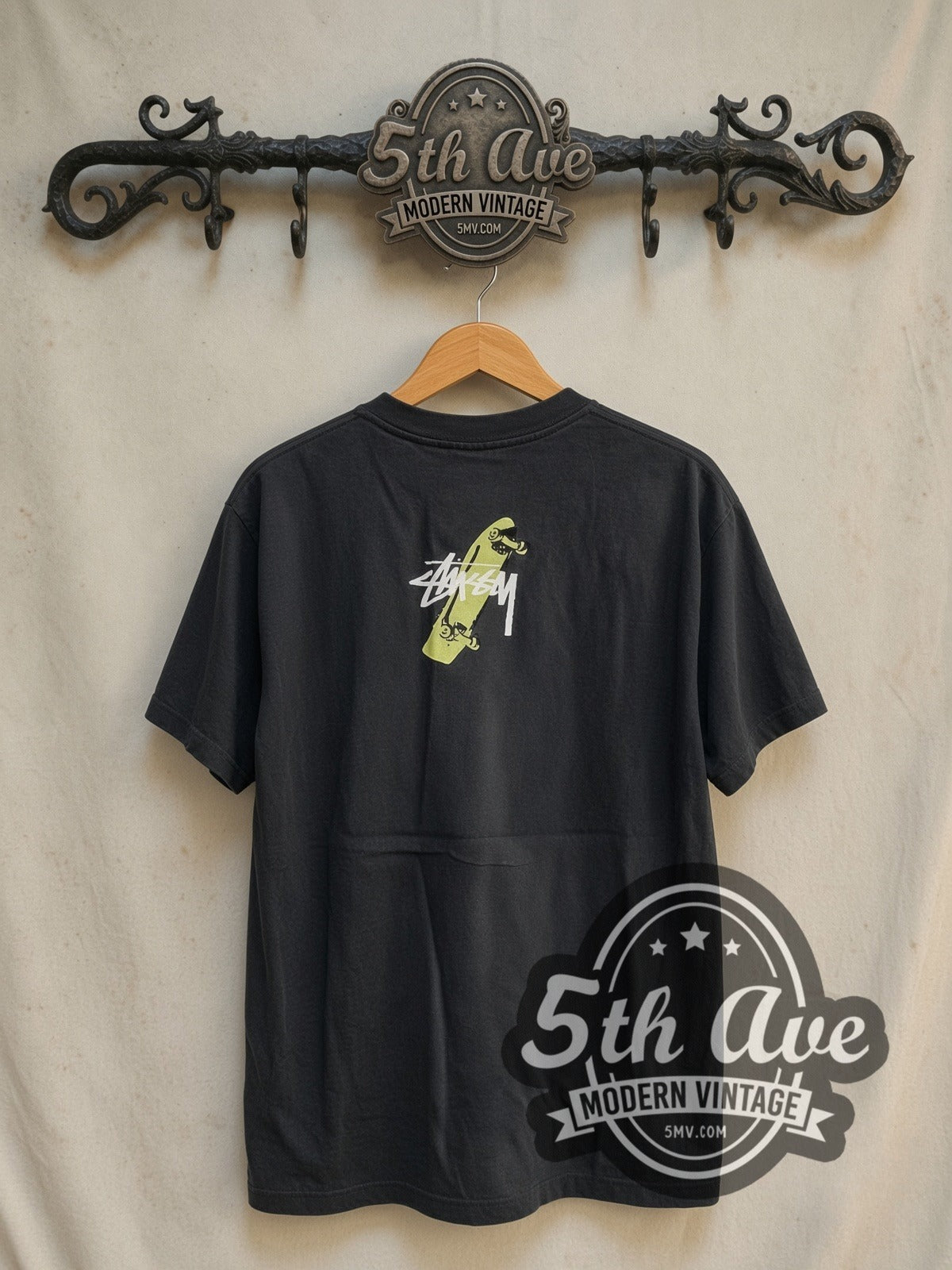 Stussy Tokyo Homeboy Toyoda vintage graphic tee in black, back view on the 5MV rack