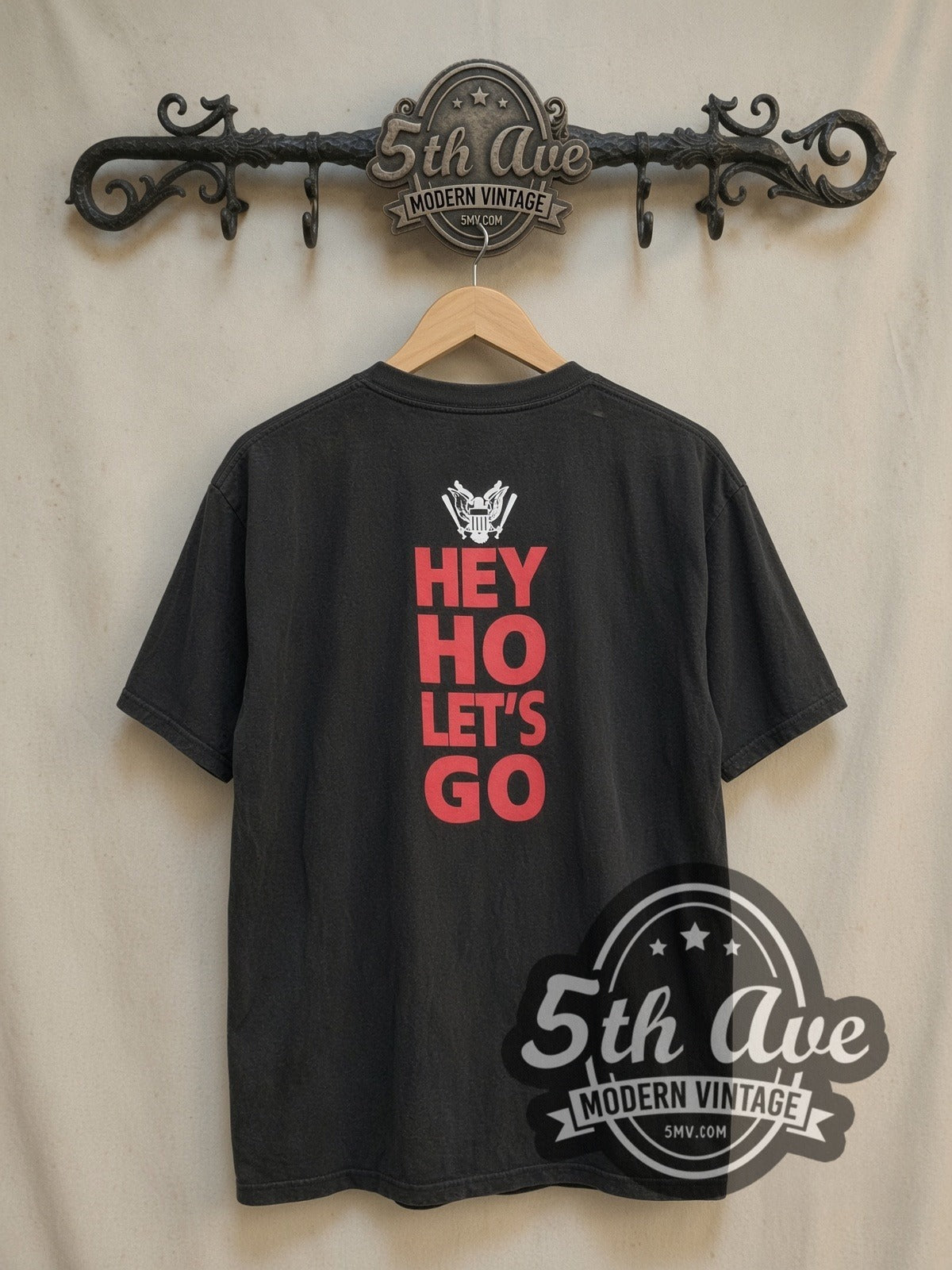 Ramones Presidential Seal Hey Ho Let's Go vintage band t-shirt, back view on the 5MV rack