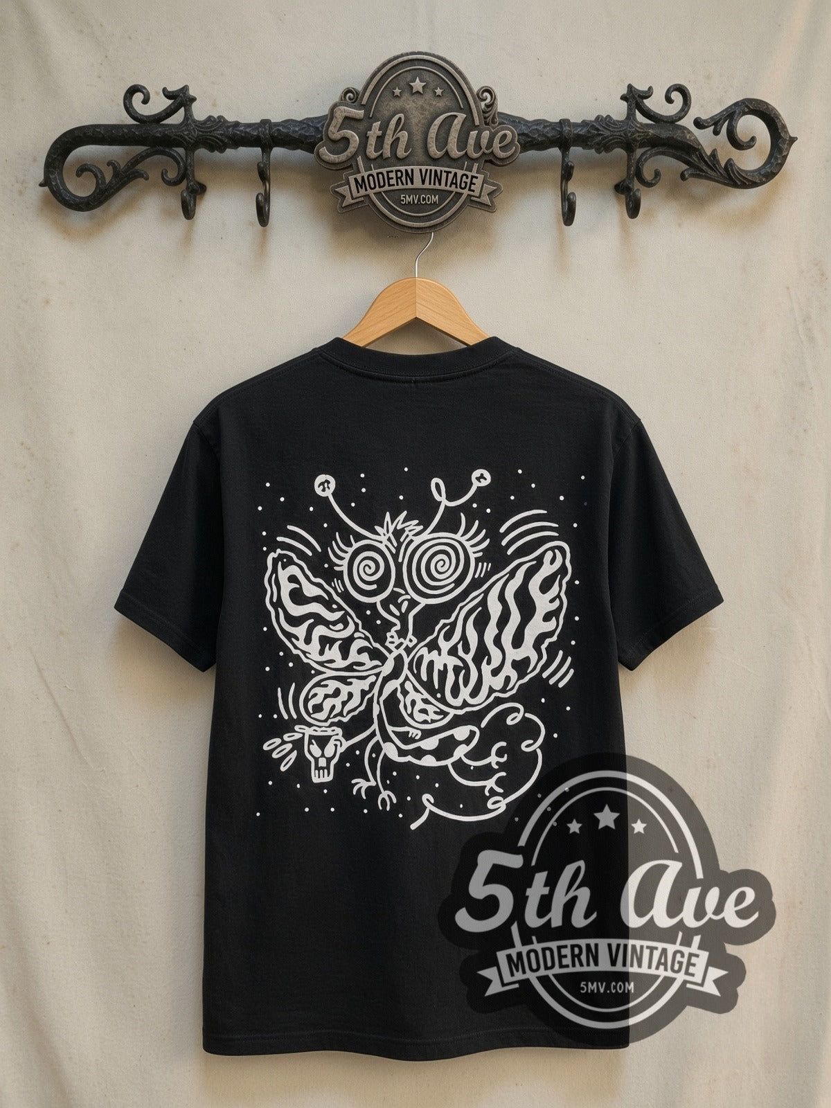 Sonic Youth Dirty / Drunken Butterfly vintage band t-shirt in black, back view on the 5MV rack