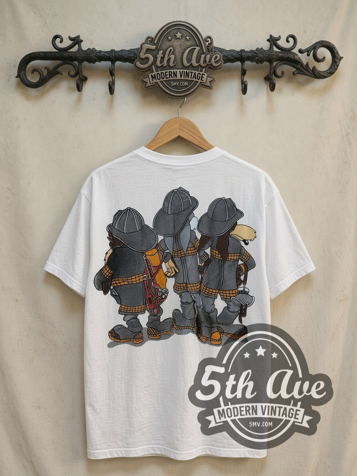 Looney Tunes Bugs Bunny, Taz-Mania and Ralph Wolf vintage cartoon tee, back view on a display rack