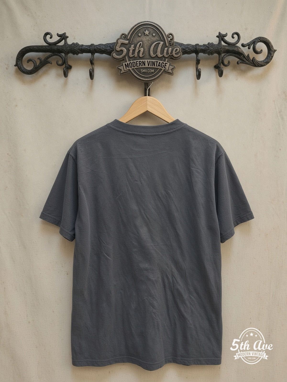 GHOST 100% Cotton New Vintage Band T-Shirt – Vintage Band T-Shirt — back on locked cream ornate 5th Ave rack