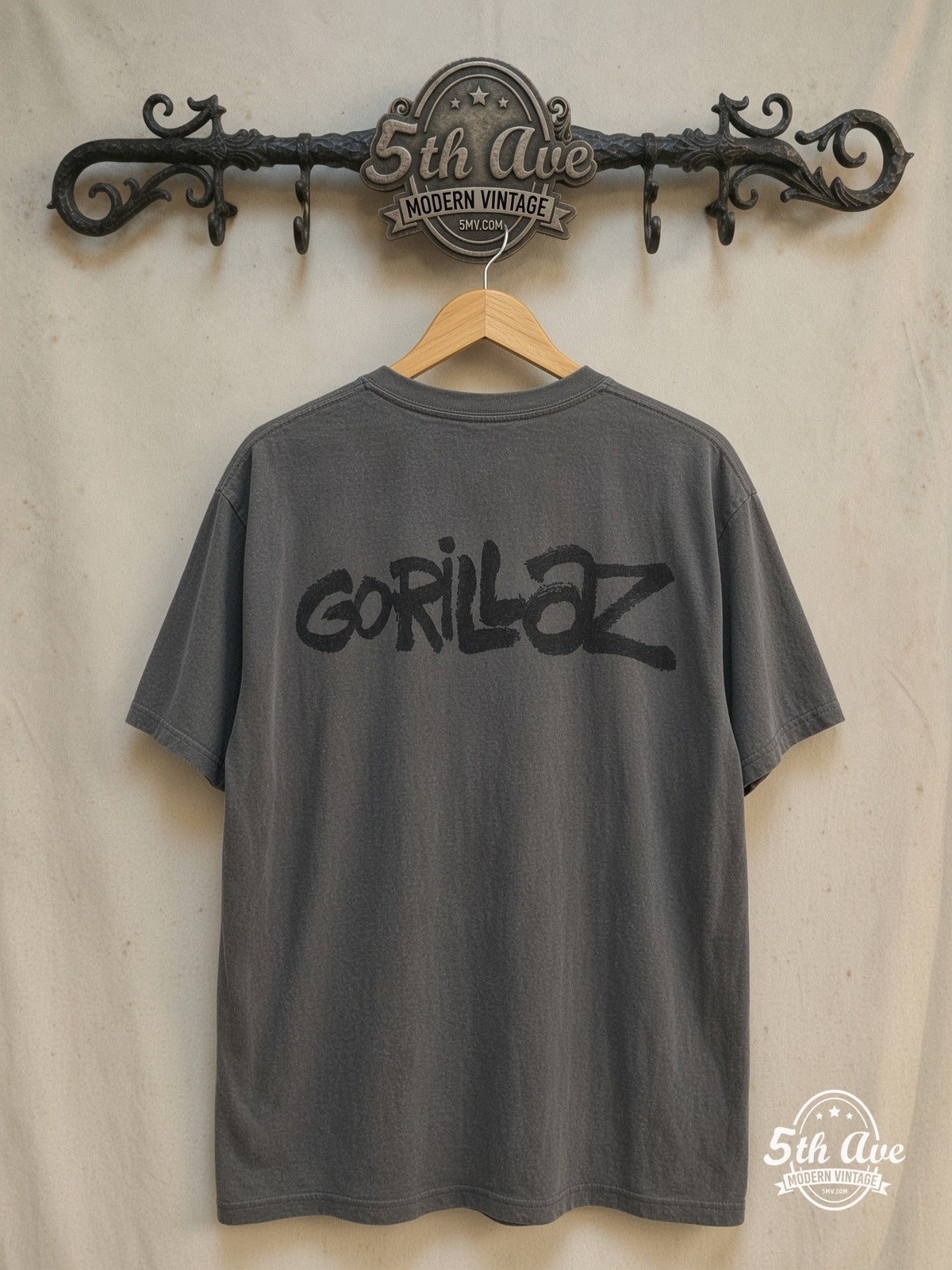 Gorillaz – Four Color Profile Lineup – Vintage Band T-Shirt — back on locked cream ornate 5th Ave rack