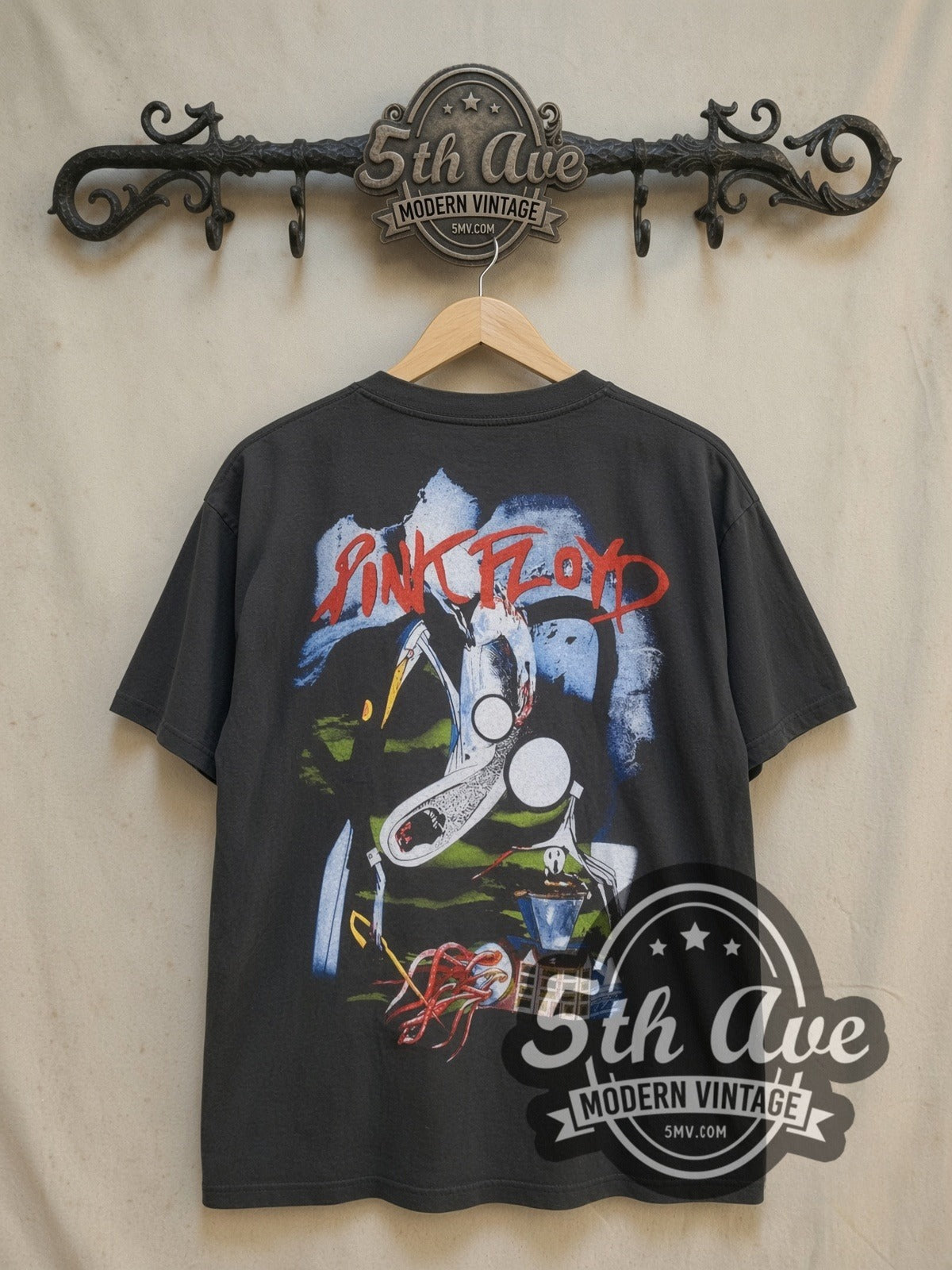 Pink Floyd The Wall Movie Collage Judge vintage band t-shirt, back view on a display rack