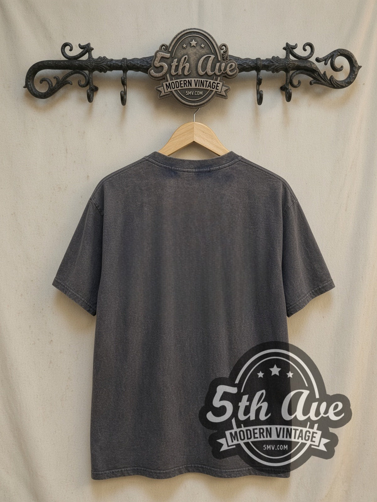 Nirvana Teal Logo Band Trio Photo vintage band t-shirt, back view on the 5MV rack