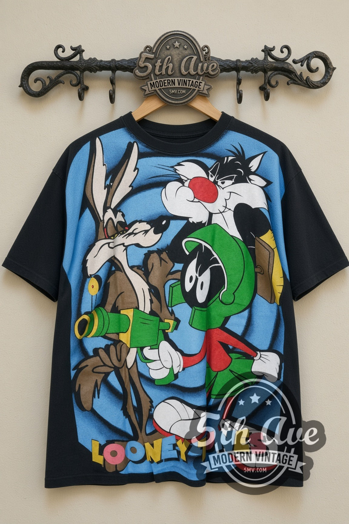 Bugs Bunny – Looney Tunes Bugs Bunny Daffy Duck and Taz-Mania – vintage cartoon tee, back view on a display rack
